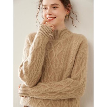 半高領加厚麻花100純山羊絨衫女歐貨高端寬松軟糯針織打底毛衣