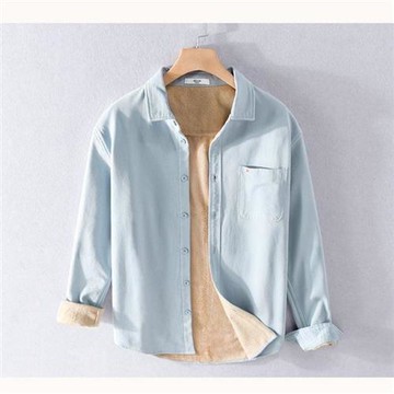 【米蘭精品】襯衫長袖上衣-百搭純棉加厚加絨男裝2色74jt96