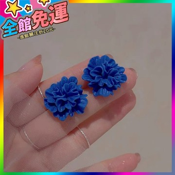 🌸台灣出貨🌸 剋萊因藍色花朵耳釘耳環氣質複古2025時尚耳飾新款高級設計 🥇滿額免運🥇X370-11-A