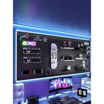 三夢電競房洞洞板置物架墻上電腦桌收納架不銹鋼沖孔板掛墻展示架