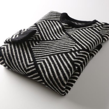 日單新品 自發熱科技面料！外貿男士條紋毛衣 秋冬親膚打底針織衫