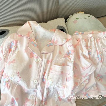 帶胸墊美樂蒂睡衣女款夏季云朵棉短袖短褲兩件套卡通可外穿家居服
