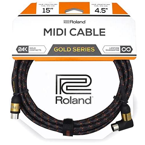 Roland Black Instrument Cable, AngledStraight 14ーInch Jack, MIDI, Gold Seri