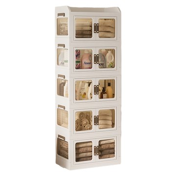 HOUDER 摺疊層櫃 五層櫃 70 x 42 x 194cm 多層收納空間  白色 + 透明色  1個