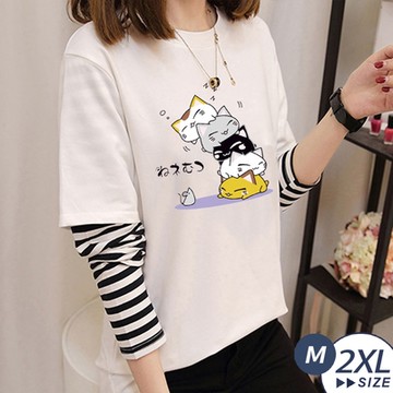 【LANNI 藍尼】現+預 可愛貓咪圖騰薄款長袖T恤(女上衣/T恤/薄長袖)