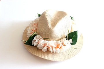 白色雞蛋花帽圈　夏威夷海島風手作帽飾　沙灘草帽配件