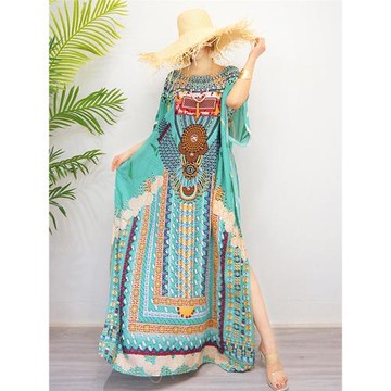 2025夏季新款泰國連衣裙大碼微胖遮手臂云南三亞海邊度假沙灘長裙