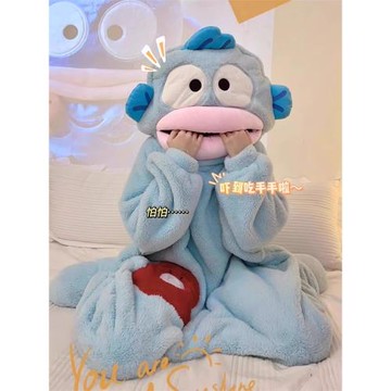 小丑魚連體睡衣奶fufu秋冬季卡通沙雕搞怪男女珊瑚絨家居服可外穿