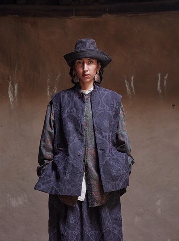 復古文青 香云紗背心 真絲提花立領上衣