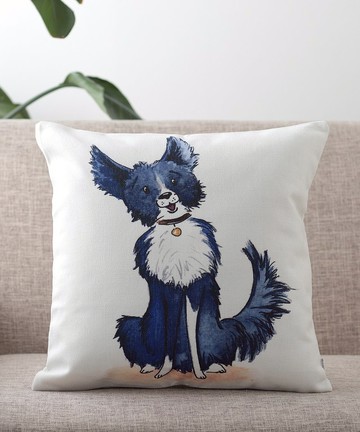 Jubilee 天然亞麻材質 抱枕套 柔軟觸感 柯利牧羊犬 海軍藍款