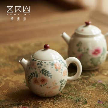 拙溪茶壺泡茶壺陶瓷小紅帽花卉復古可愛女士景德鎮純手工桃花單壺