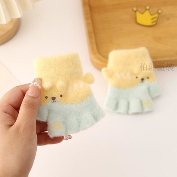 🍭秋冬新品🍭嬰兒針織兒童嬰幼兒寶寶女童可愛手套卡通半指五指男童冬季保暖