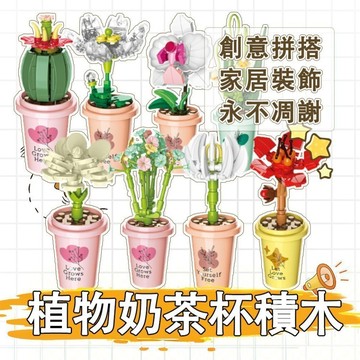 🌈ATC✨植物奶茶杯積木組 仙人掌蘭花八款 創意拼搭家居裝飾 台灣文青風禮物 網紅爆款 玫瑰向日葵滿天星 兒童益智玩具