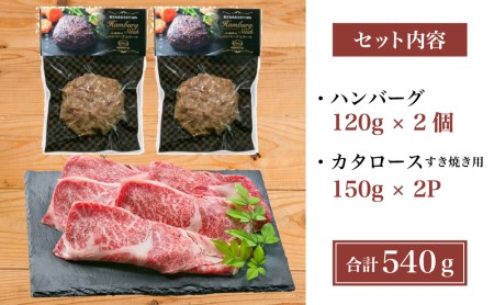 鹿児島県産黒毛和牛「小田牛」 カタロースすき焼用 300g ＆ ハンバーグステーキ 2個 すきやき 焼肉 総菜 黒毛和牛 小田畜産 冷凍