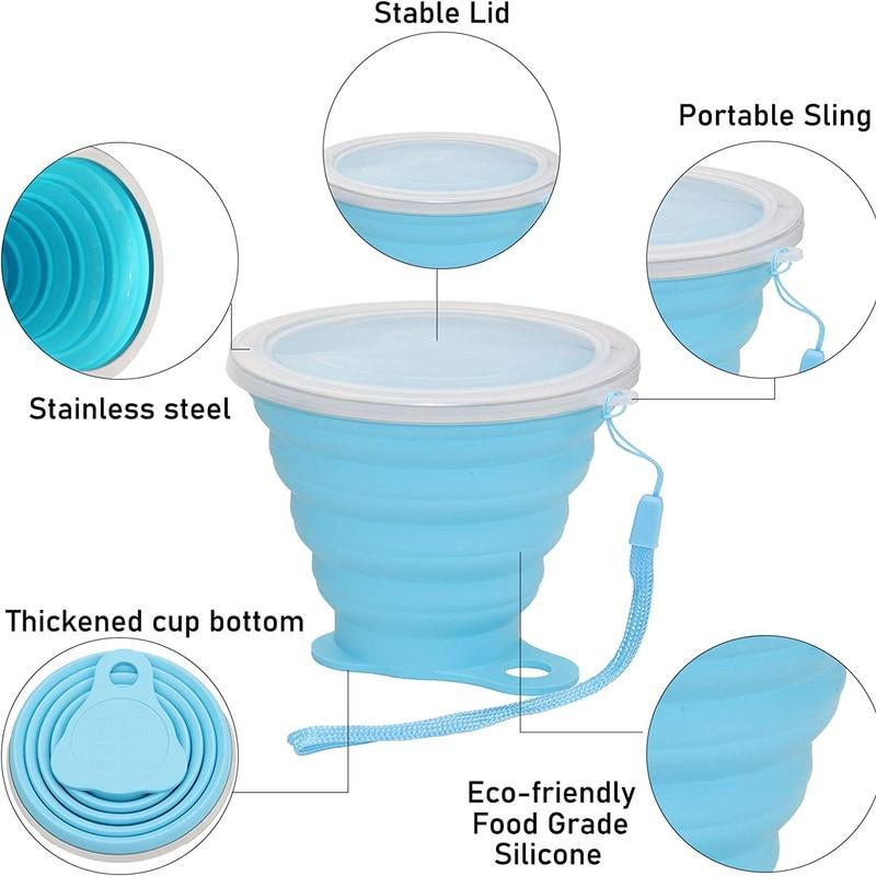 折りたたみ シリコン ランチボックス折りたたみ式シリコンキャンプカップ,折りたたみ式トラベルカップ,270ml,蓋付き,拡張可能,再利用可能