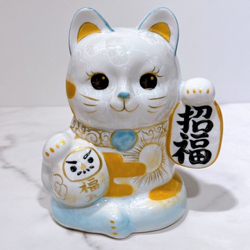 【瑞日福貓】日本清水燒招財貓 | 達摩 花結晶 水白 体花