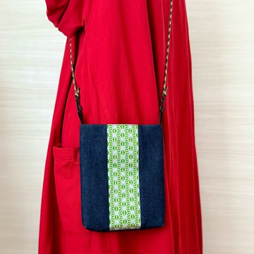 倉敷 榻榻米邊 和風圖案牛仔手機側背小包 斜背包 男士單肩包