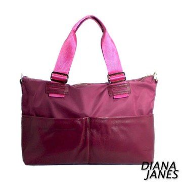 包-【Diana Janes 黛安娜】尼龍帆布配皮大購物包-桃紅