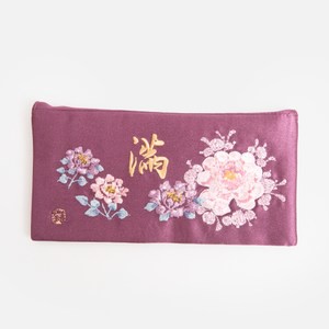 春華工坊緞面刺繡布荷包 滿 牡丹紫