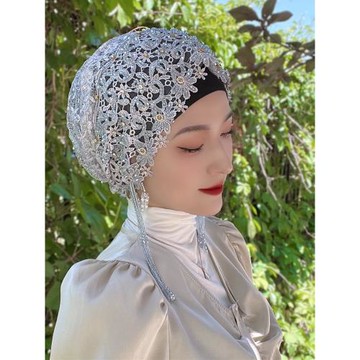 蓋頭女回族頭巾遮發包頭帽子新款流蘇時尚紗巾帽蕾絲鏤空頭套紗帽
