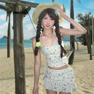 2026新款泳衣女分體裙式甜美可愛卡通少女度假溫泉泳裝兩件套海邊