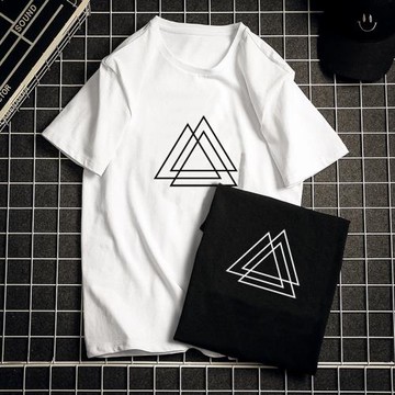 男士短袖純棉T恤 2022夏季新款情侶三角形印花半袖體恤圓領打底衫
