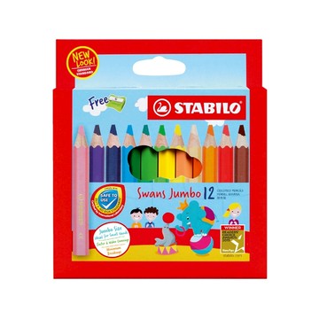 【德國天鵝STABILO】Swans Jumbo 特大油性色鉛筆 兒童適用 筆芯不易斷 好握好畫12色(ST1877J)