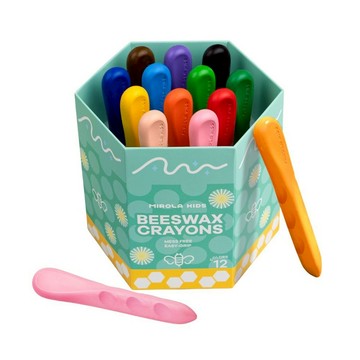 【Mirola Kids 原創美玩】不髒手蜂蠟控筆蠟筆/三角筆桿蠟筆(可水洗12色)