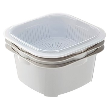 SHIMOYAMA 多功能保鮮瀝水籃3件組 附蓋  灰色  淺瀝水籃 20.5 x 20.5 x 6cm + 深瀝水籃 20.5 x 20.5 x 9cm + 儲水籃 20.5 x 20.5 x 9cm + 上蓋 21 x 21 x 1cm  1組