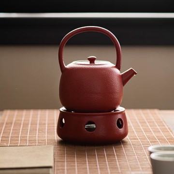 紅色中式陶瓷茶壺家用小號溫茶爐功夫茶具加熱底座套裝暖茶器單壺