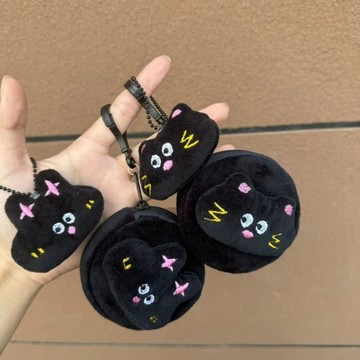零錢袋🎀 可愛黑貓兔子毛絨圓形學生零錢掛件動物卡通少女迷你收納硬幣耳機