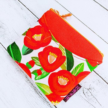 韓國棉紅色茶花微笑包 卡片零錢包 嗶卡包