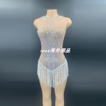 閃光鉆石流蘇舞女禮服正式優雅派對俱樂部禮服性感舞會裝