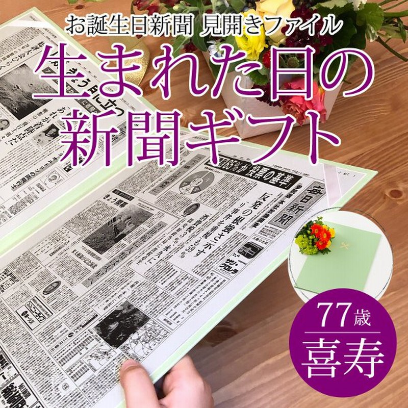 お誕生日新聞 喜寿 お祝い 新聞5枚セット 付き 新聞 0歳 歳 ギフト包装 ポケットファイル 男性 長寿祝い 女性 母 父 60歳 ルーペ 誕生日 70歳 66歳 77歳プレゼント 紙袋