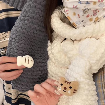 特賣🎀小貓小魚自織圍巾冰條毛綫團手工編織粗綫diy材料包送男女友閨蜜手工編織圍巾冬季diy毛綫粗綫送男友禮物編織毛綫團圍