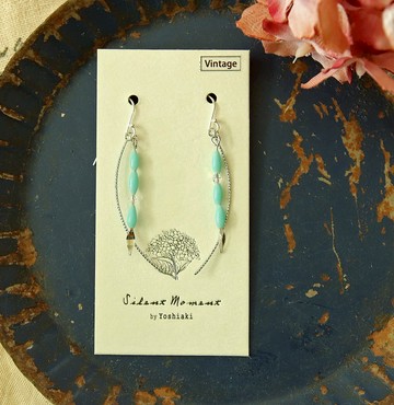 Tiffany粉藍米粒玻璃珠 水晶 2way 日本金屬配件 耳O