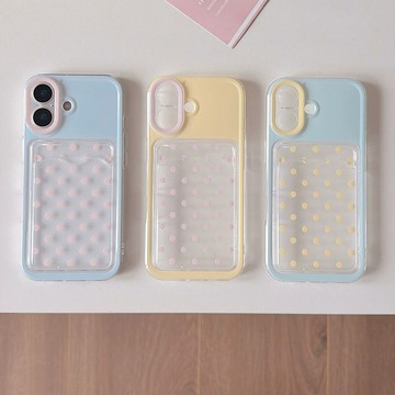 ins撞色波點透明卡包防摔殼 iphone18promax手機殼17 16 15保護套 蘋果保護殼 不撞款