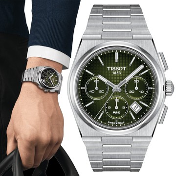 TISSOT天梭 PRX系列 復古計時機械腕錶-綠 42mm /T1374271109100