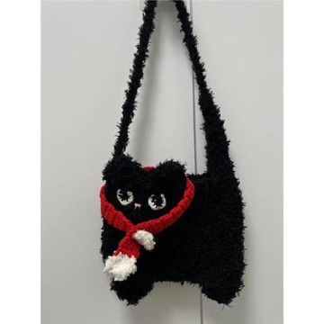 毛線鉤針可愛黑貓咪斜背包diy自制材料包手工鉤織送閨蜜生日禮物
