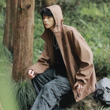 春秋外套男日系復古cityboy連帽沖鋒衣戶外運動男士休閑工裝夾克