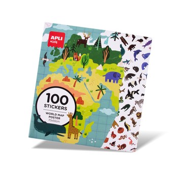 西班牙APLI Kids情境式海報貼紙遊戲-動物世界地圖_19434 世界地圖 教育玩具 貼紙遊戲 生態認知