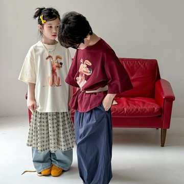 夏季新品上新   童T恤 兄妹裝  夏季男女童韓版卡通印花短袖兒童圓領休閒寬鬆百搭上衣