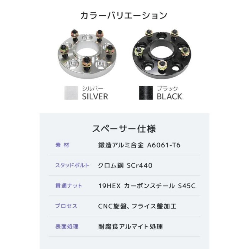 Durax ハブセン60.1mm ワイドトレッドスペーサー ワイトレ ホイールスペーサー黒 PCD120-5H-M14-P1.5-50mm ナット付  2枚入ハブ付き ハブリング | LINEショッピング