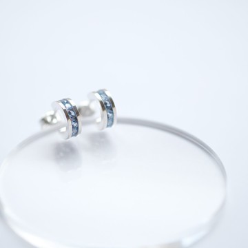 迷你海藍寶石 圓圈耳環 925銀