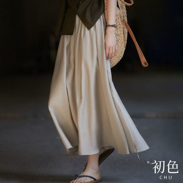 初色 純色綁帶垂墜綁帶A字半身裙長裙-共5色-35601(M-XL可選)