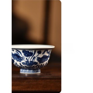 子成窯景德鎮全手工手繪仿明宣德青花魚藻紋壓手杯主人杯單杯茶具