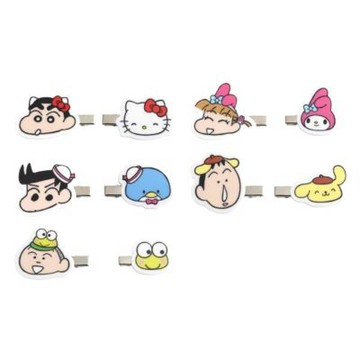 【SANRIO 三麗鷗】日本正版 三麗鷗×蠟筆小新 壓克力造型髮夾 隨機出貨