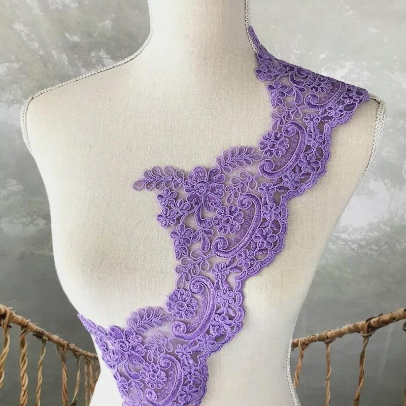 レース リボン 手芸 チュールレース 花模様 花柄 刺繍ブレード 紫