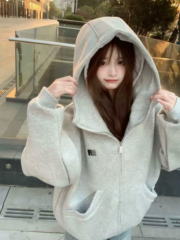 美式複古印花字母連帽衛衣女寬鬆oversize慵懶風休閒百搭開衫外套 大學t 女生上衣 男生上衣