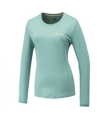 【【蘋果戶外】】山林 41P42 66 粉綠 女 膠原蛋白長袖排汗衣 抗UV 長袖上衣 圓領 吸濕消臭抗靜電快乾 春夏 Mountneer